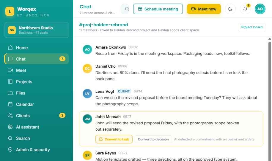 Chat: a commitment converted to a task